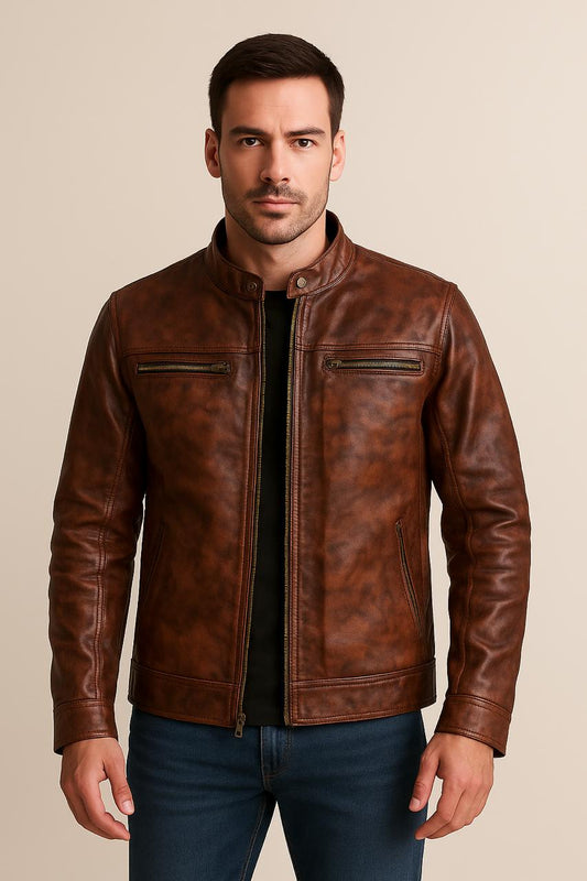 "Brown Leather Jacket Style" 😎